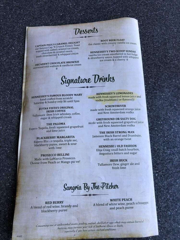 Hennessey's Tavern - Redondo Beach, CA menu_pic