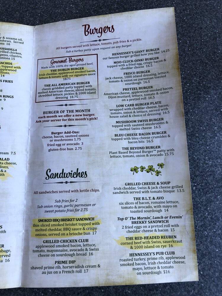 Hennessey's Tavern - Redondo Beach, CA menu_pic