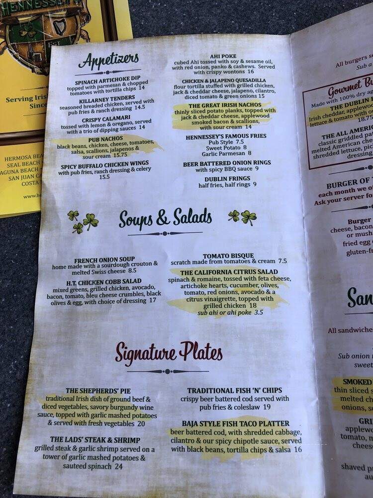 Hennessey's Tavern - Redondo Beach, CA menu_pic