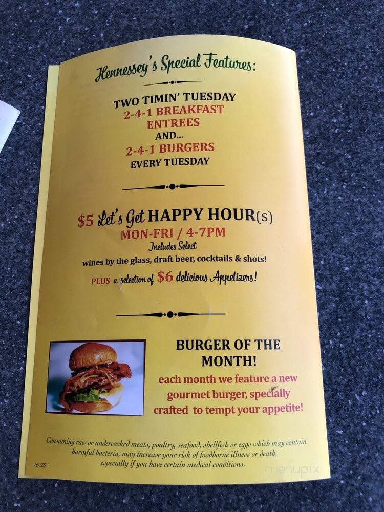 Hennessey's Tavern - Redondo Beach, CA menu_pic
