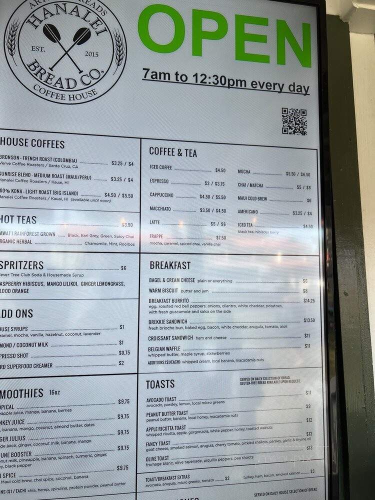 Hanalei Coffee Roasters - Hanalei, HI menu_pic