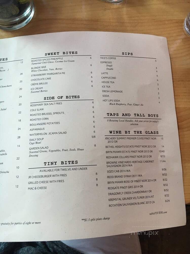 Table Five 08 - Salem, OR menu_pic
