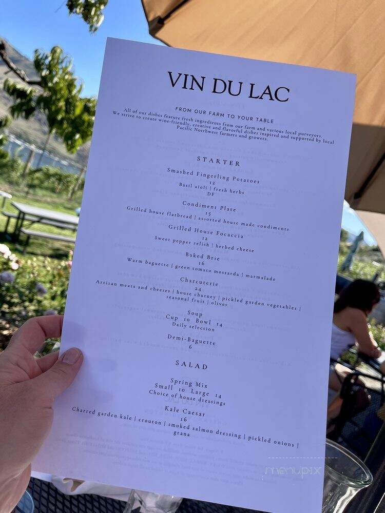 Vin du Lac - Orondo, WA menu_pic