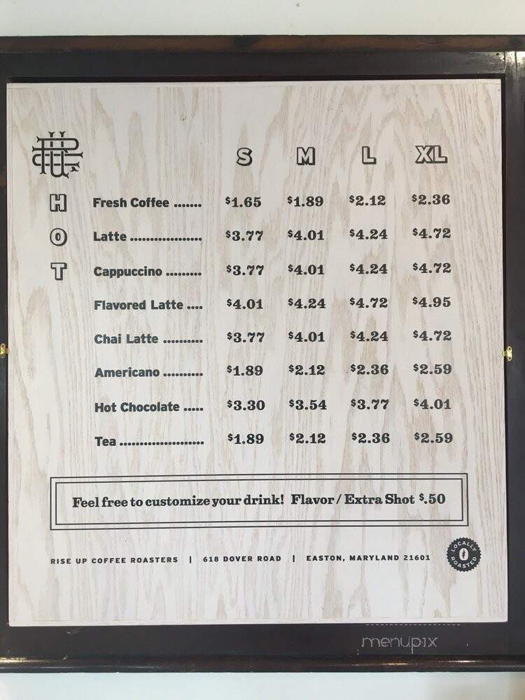 Rise Up Coffee - Salisbury, MD menu_pic