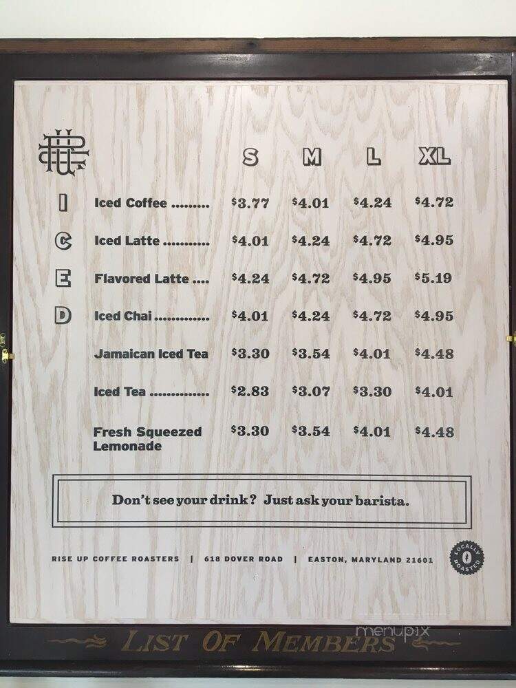 Rise Up Coffee - Salisbury, MD menu_pic