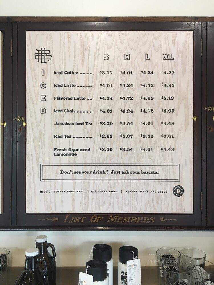Rise Up Coffee - Salisbury, MD menu_pic