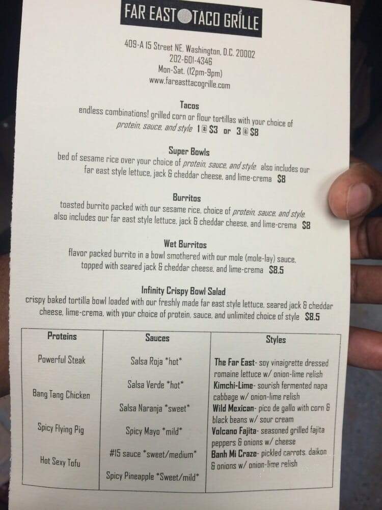 Far East Taco Grille - Washington, DC menu_pic