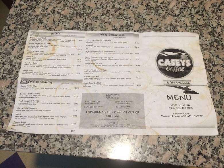 Casey's Coffee & Sandwiches - Washington, DC menu_pic