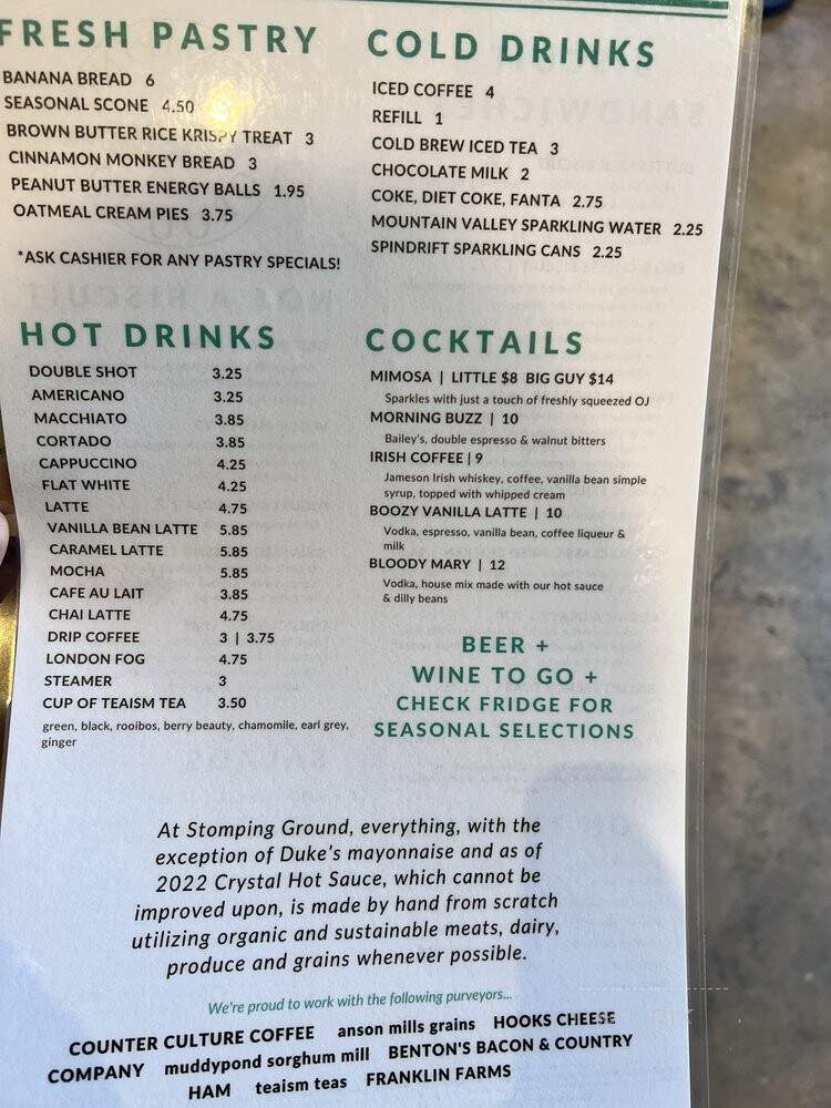 Stomping Ground - Alexandria, VA menu_pic