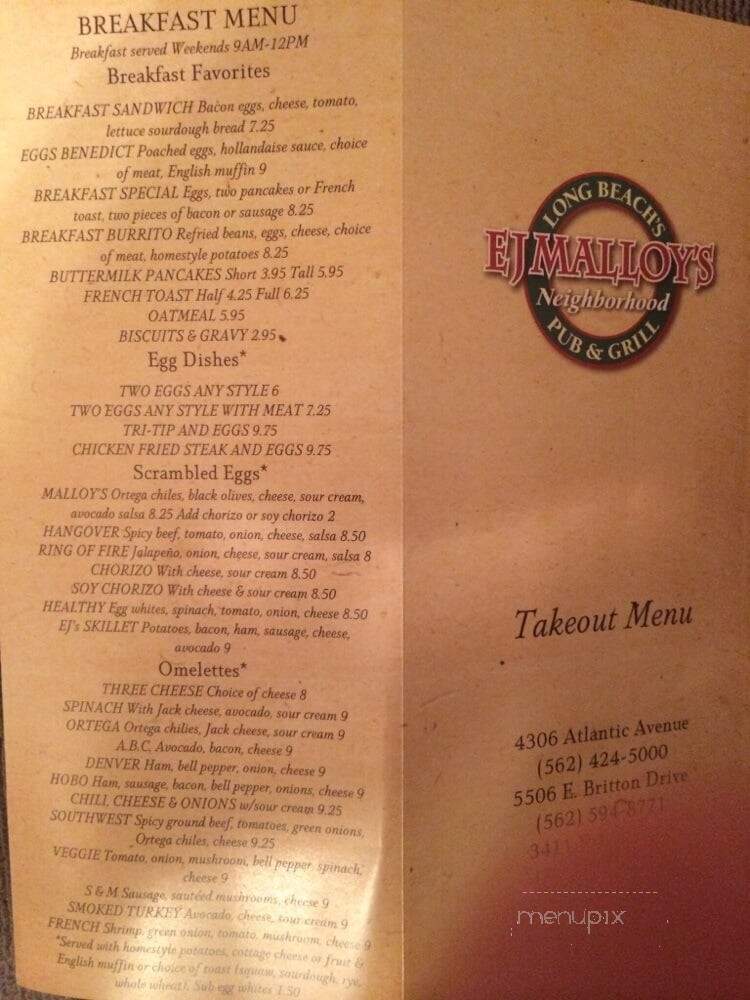E.J. Malloy's - Long Beach, CA menu_pic