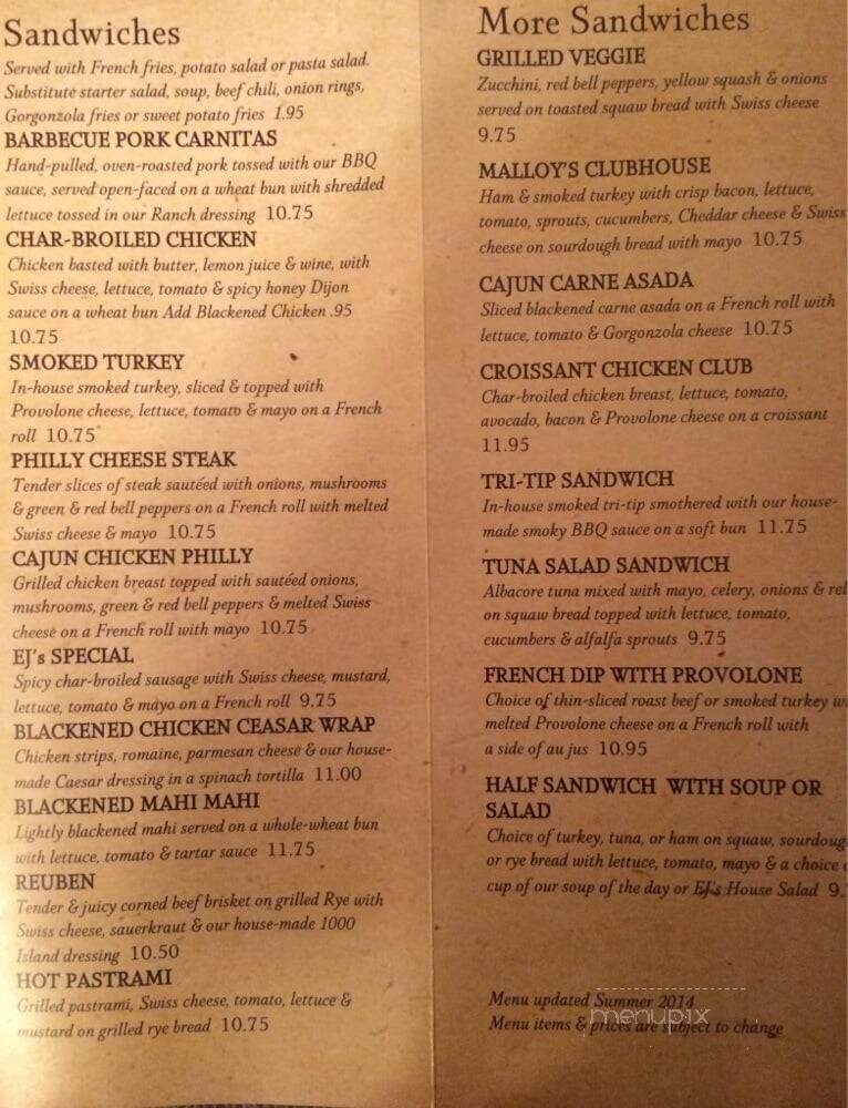 E.J. Malloy's - Long Beach, CA menu_pic