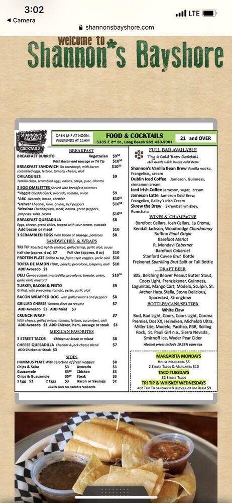 Shannon's Bayshore - Long Beach, CA menu_pic
