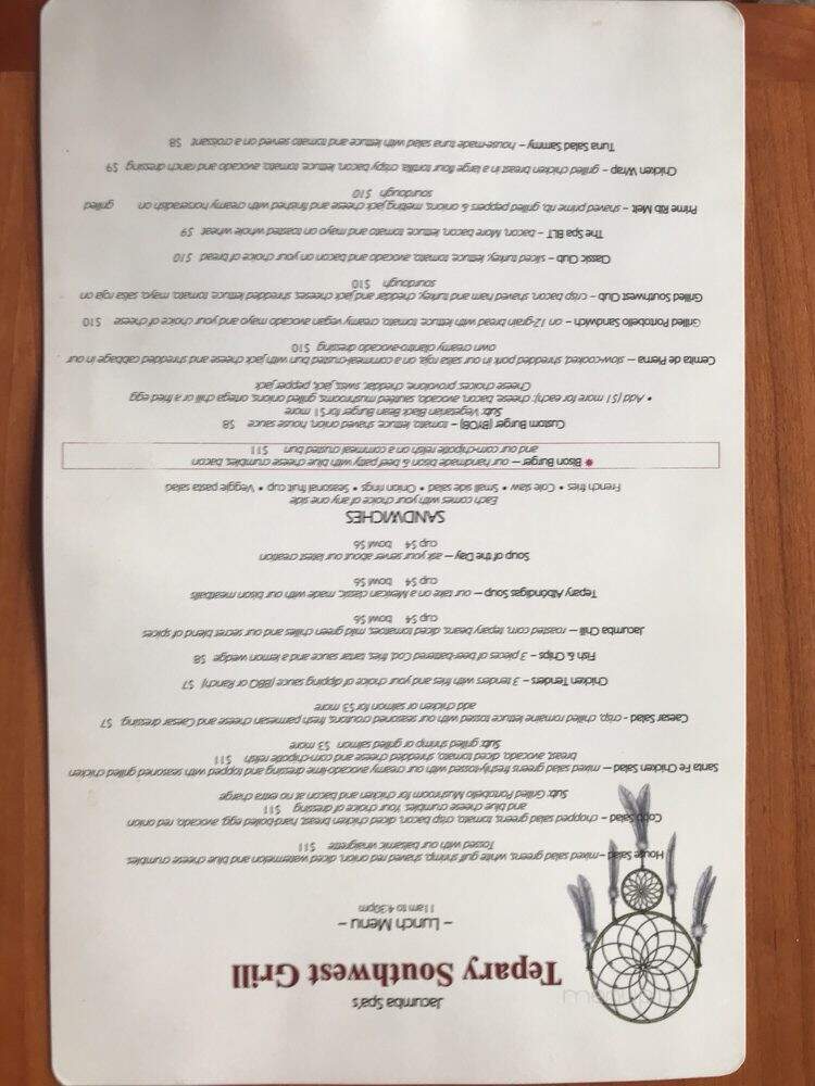 Tepary South West Grill - Jacumba Hot Springs, CA menu_pic