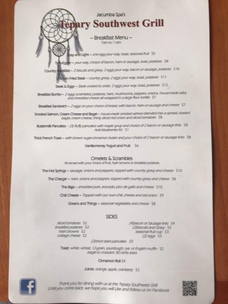 Tepary South West Grill - Jacumba Hot Springs, CA menu_pic