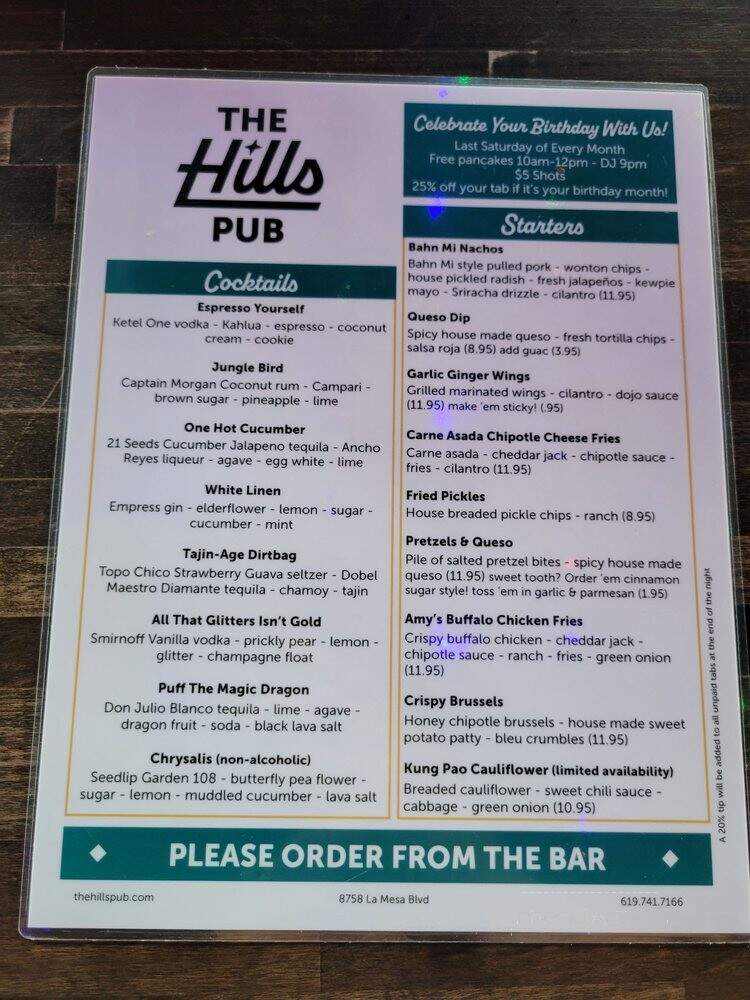 The Hills - La Mesa, CA menu_pic