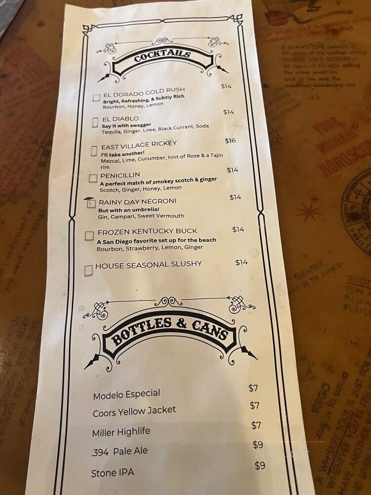 El Dorado Cocktail Lounge - San Diego, CA menu_pic