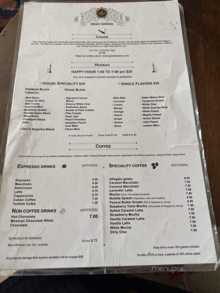 Gran Havana Cigar & Hookah Lounge - San Diego, CA menu_pic