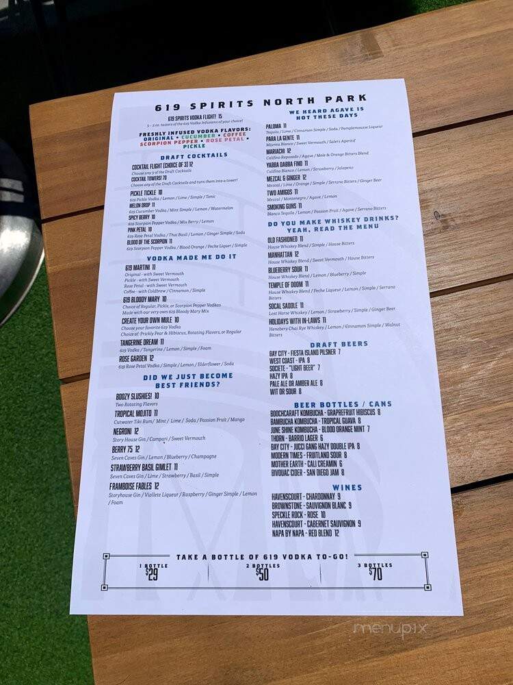 Six One Nine Vodka - San Diego, CA menu_pic