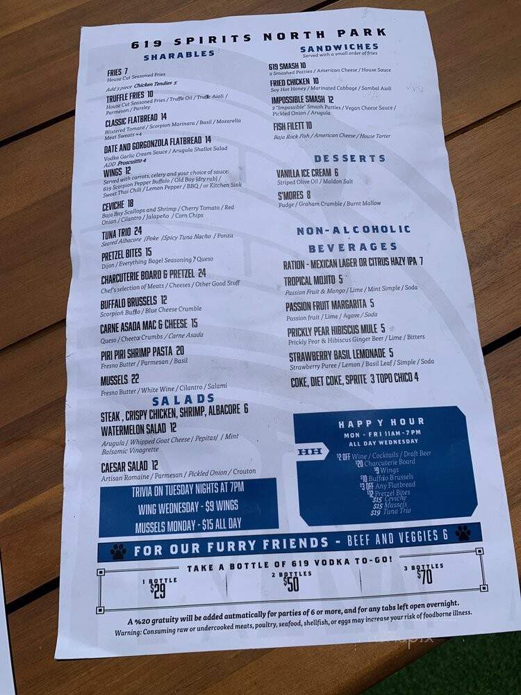 Six One Nine Vodka - San Diego, CA menu_pic