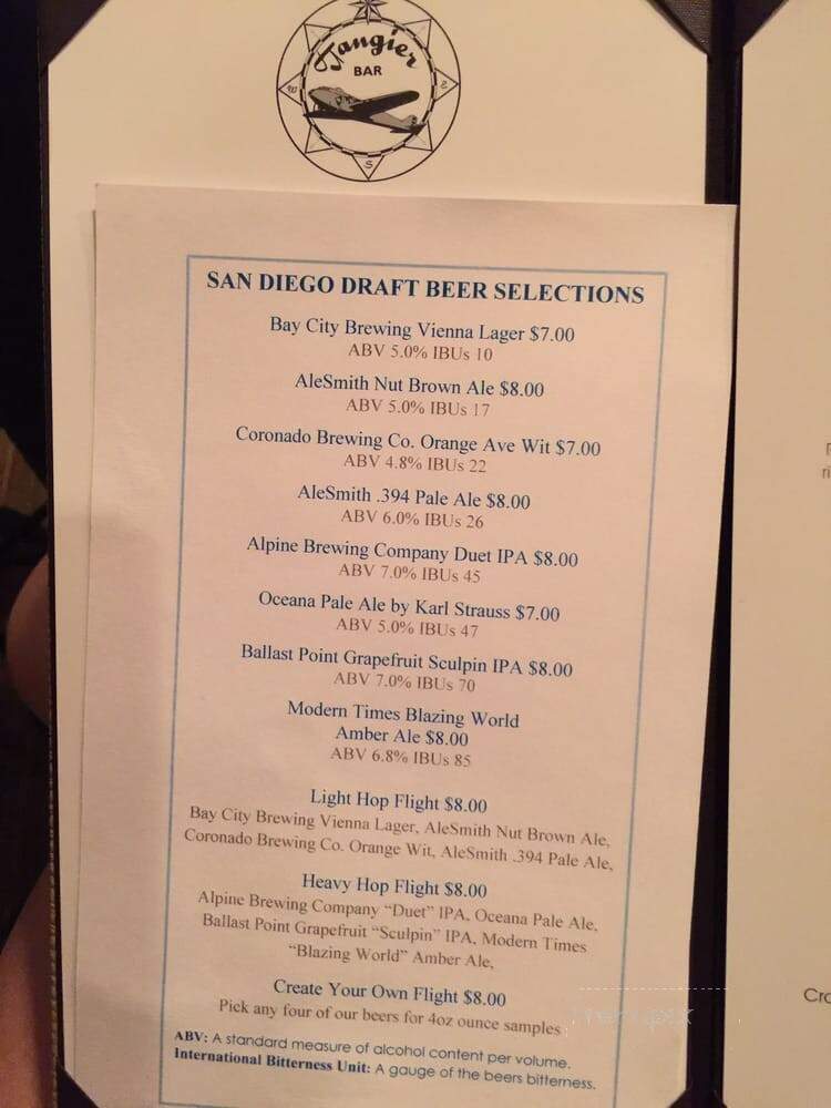 Tangier Bar - San Diego, CA menu_pic