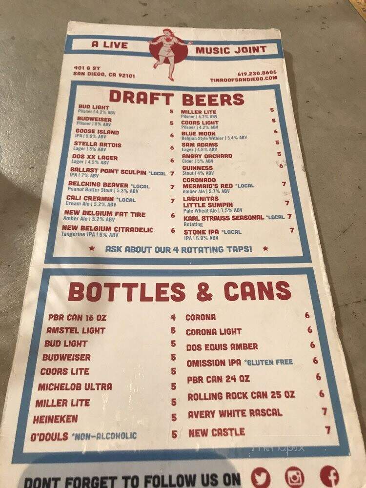 Tin Roof - San Diego, CA menu_pic