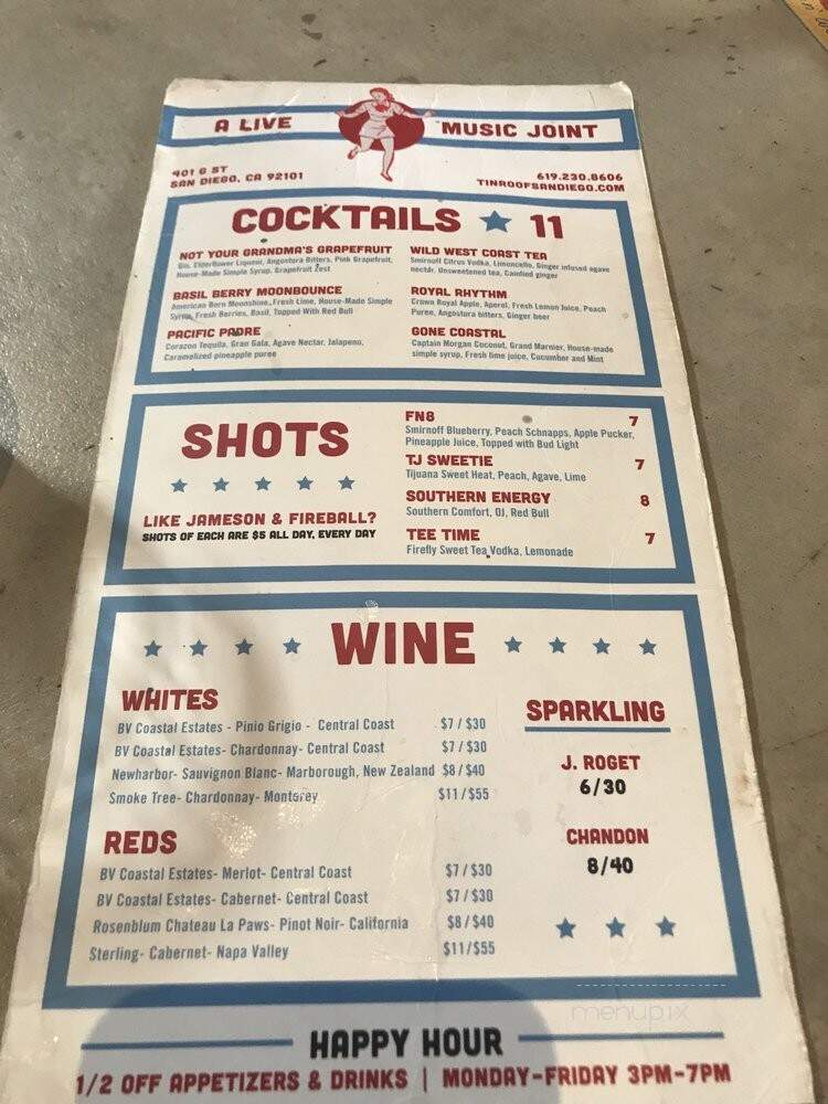 Tin Roof - San Diego, CA menu_pic