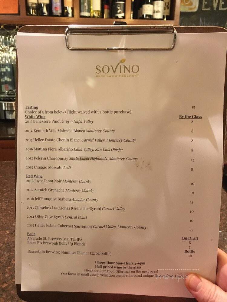 Sovino Wine Bar & Merchant - Monterey, CA menu_pic