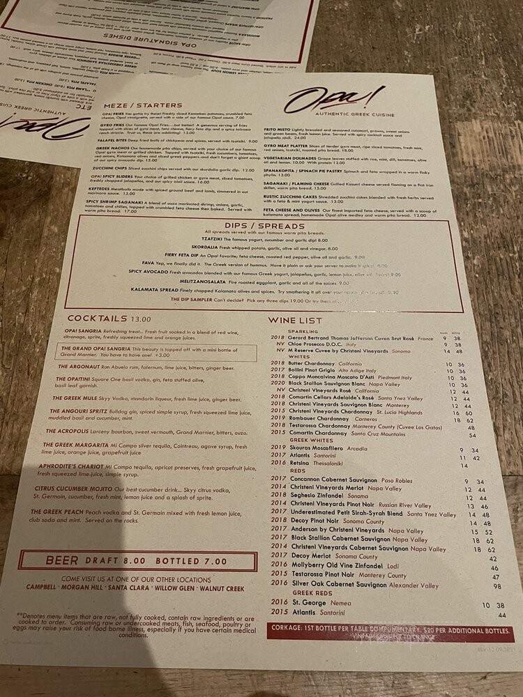 Opa! Authentic Greek Cuisine - Campbell, CA menu_pic