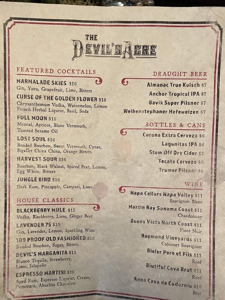 The Devil's Acre - San Francisco, CA menu_pic
