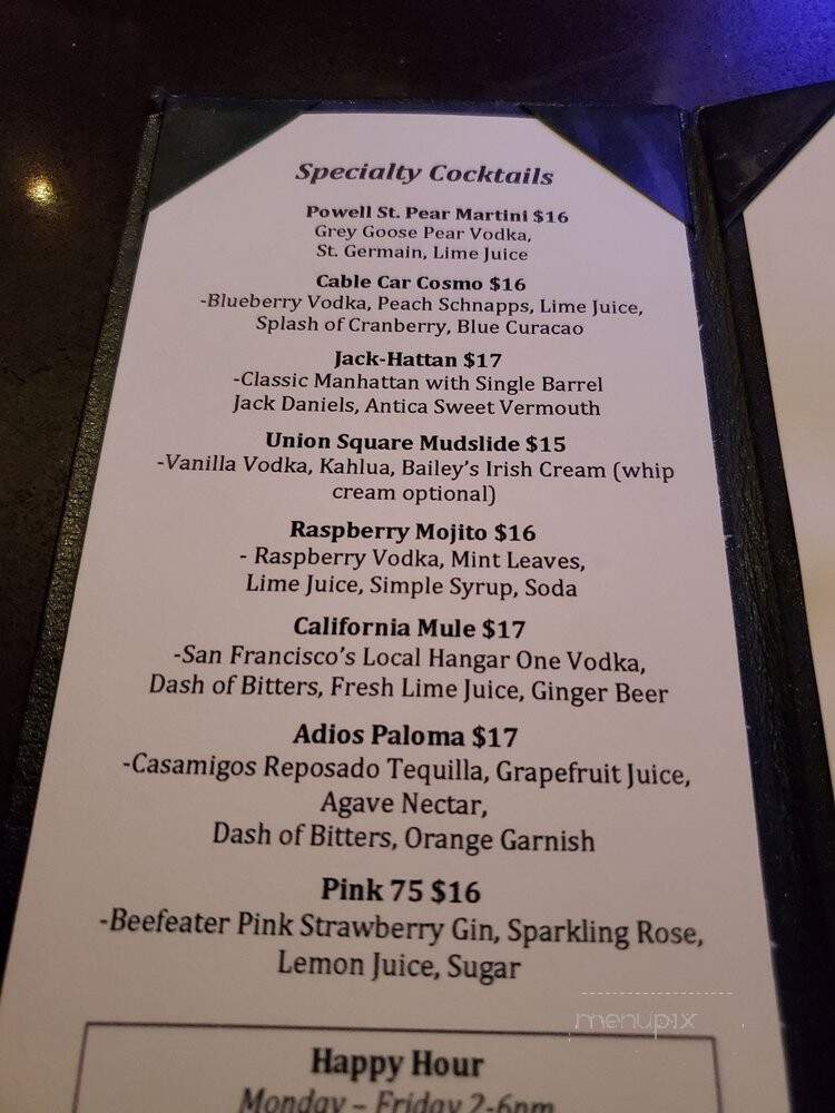Sam's Cable Car Lounge - San Francisco, CA menu_pic