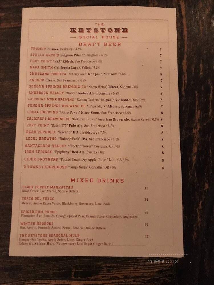 The Keystone - San Francisco, CA menu_pic