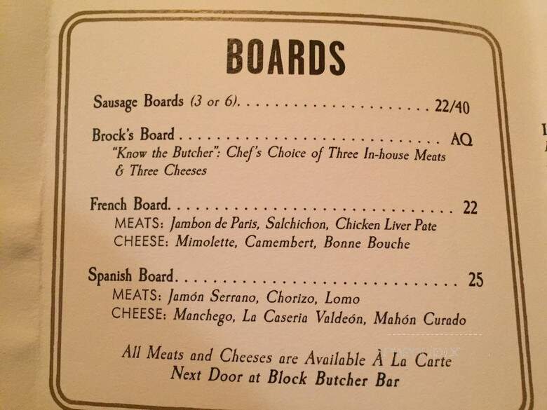 Block Butcher Bar - Sacramento, CA menu_pic
