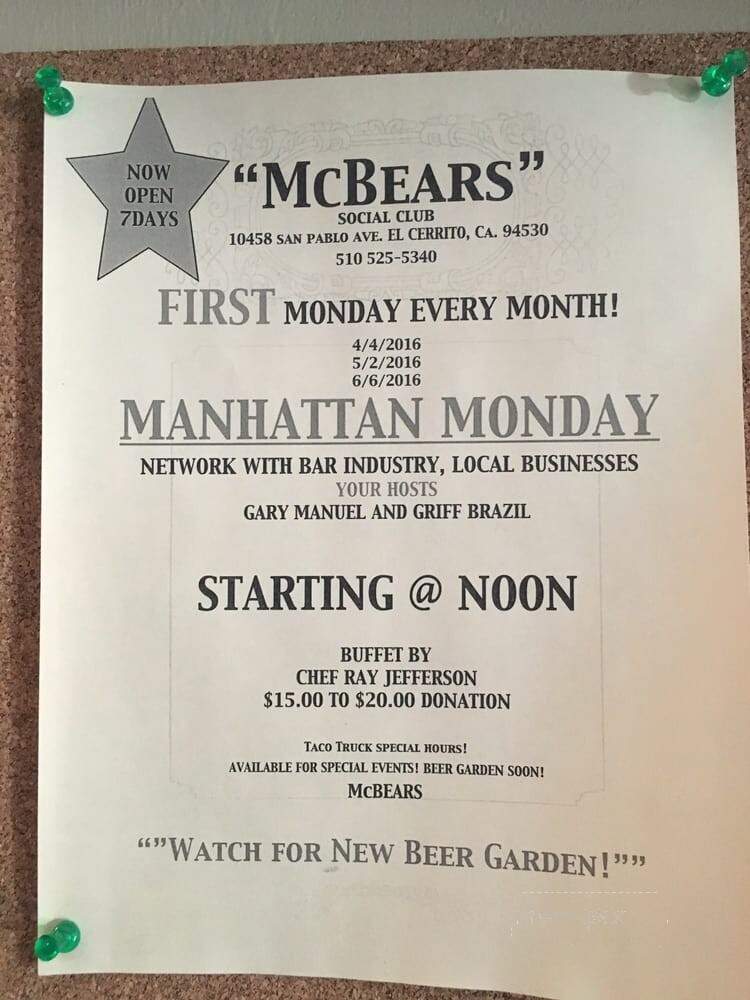 Barney McBears - El Cerrito, CA menu_pic
