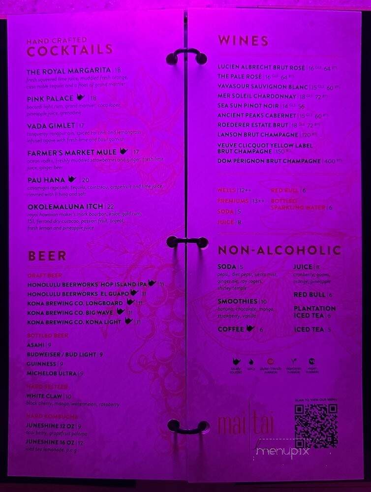 Mai Tai Bar - Honolulu, HI menu_pic