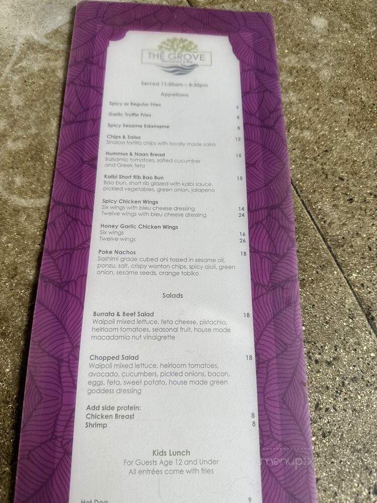Grove Bar - Honolulu, HI menu_pic