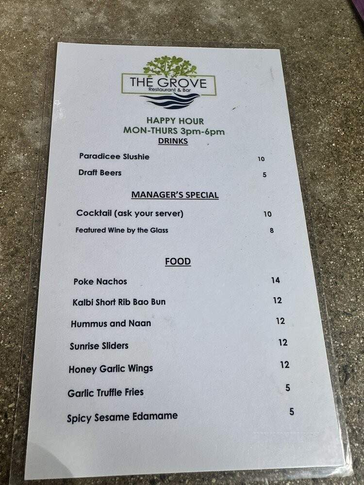 Grove Bar - Honolulu, HI menu_pic