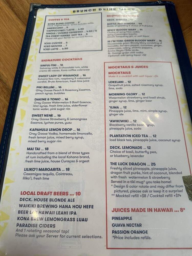 The Deck - Honolulu, HI menu_pic
