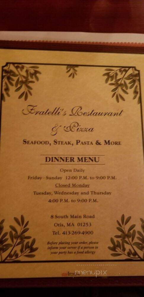 Fratelli's Restaurant & Pizza - Otis, MA menu_pic