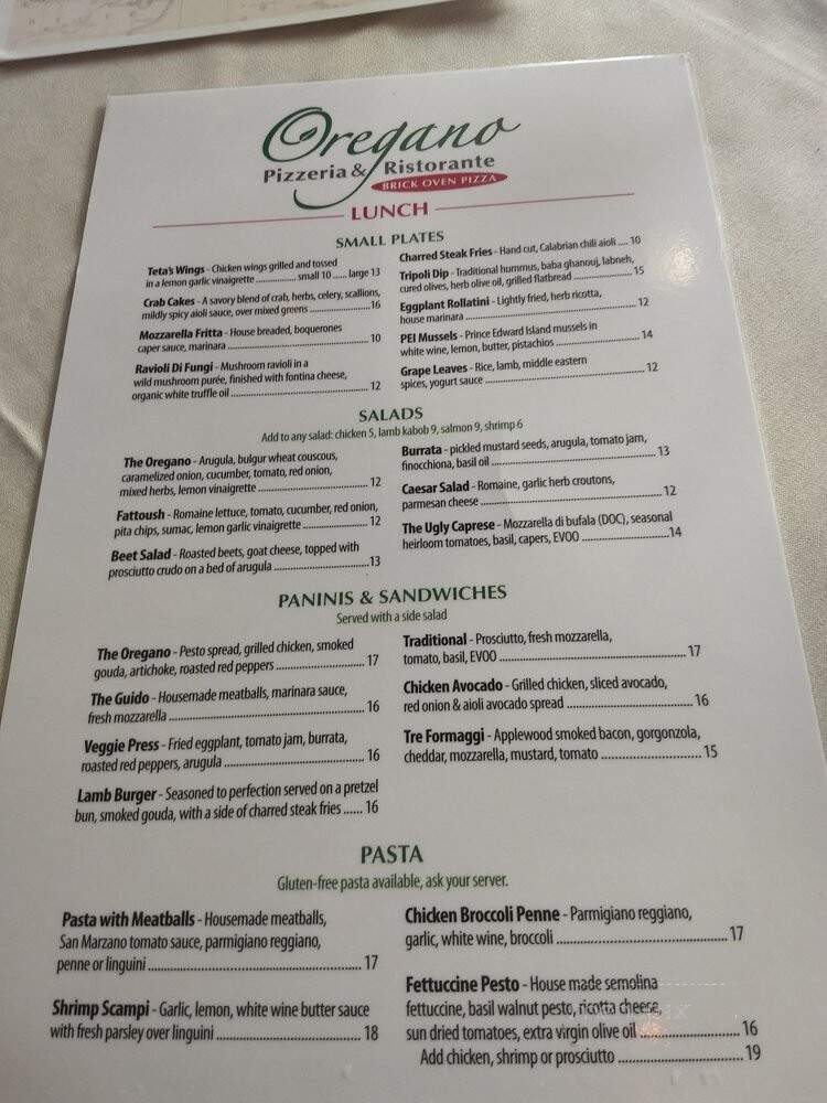 Oregano Pizzeria and Ristorante - Newburyport, MA menu_pic