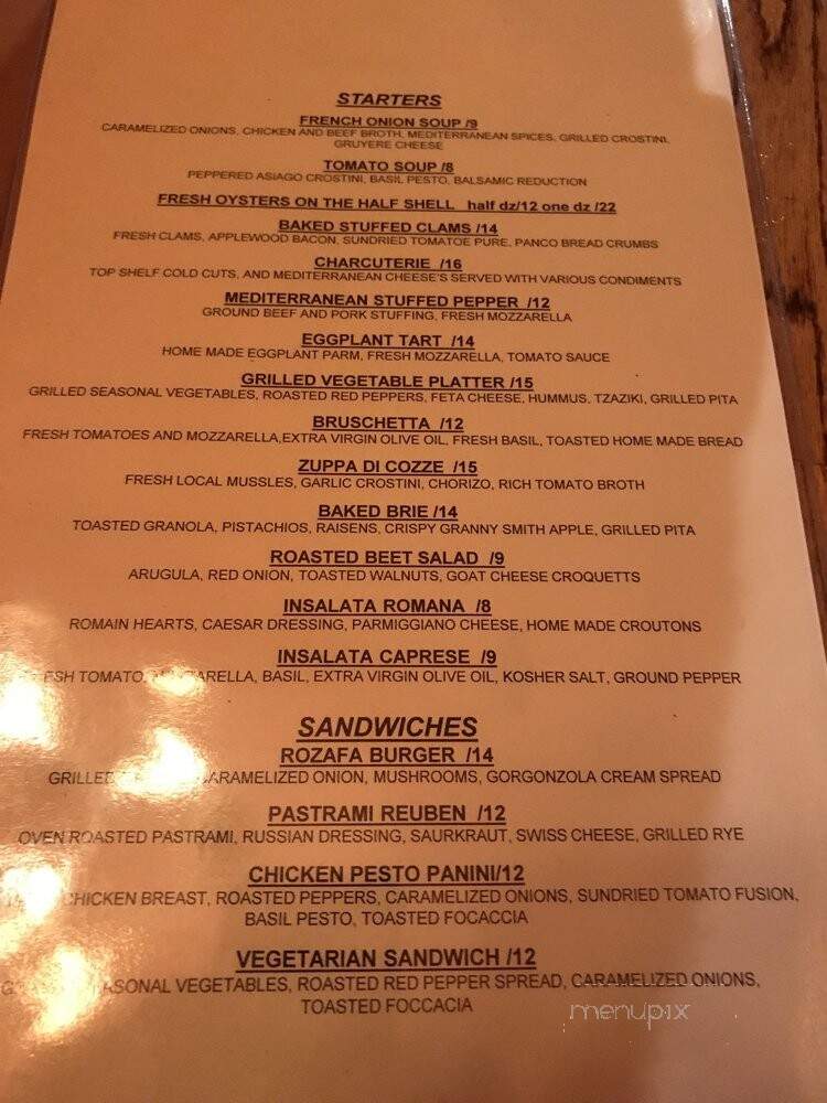 Rozafa Mediterranean Bistro - Quincy, MA menu_pic
