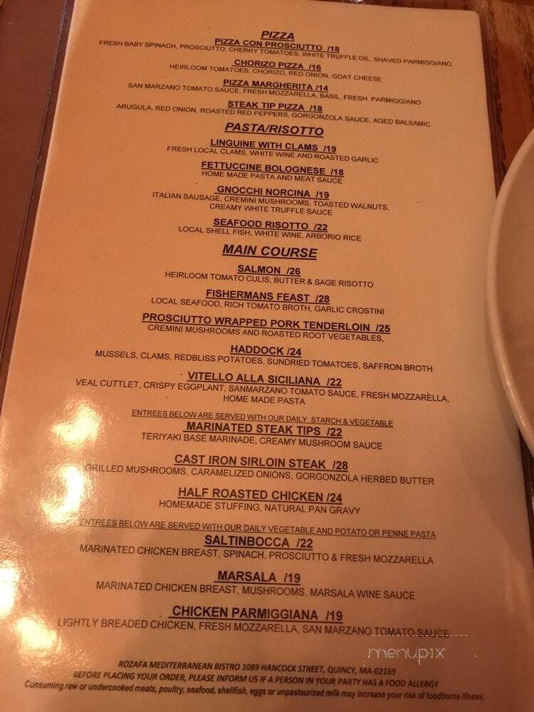 Rozafa Mediterranean Bistro - Quincy, MA menu_pic
