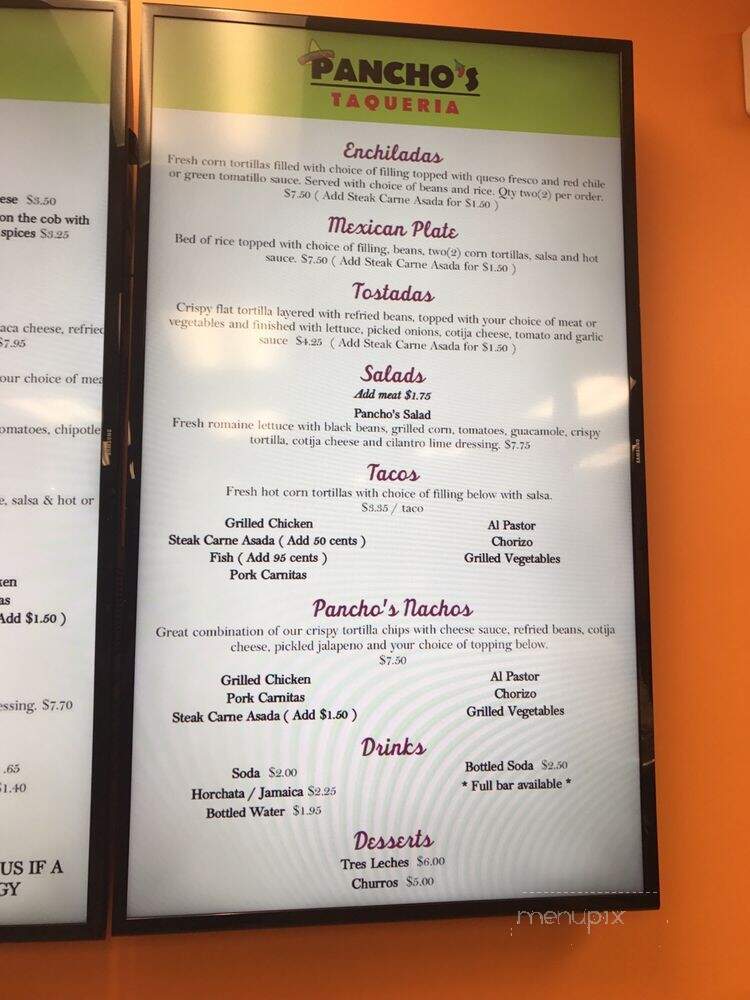 Pancho's Taqueria - Dedham, MA menu_pic