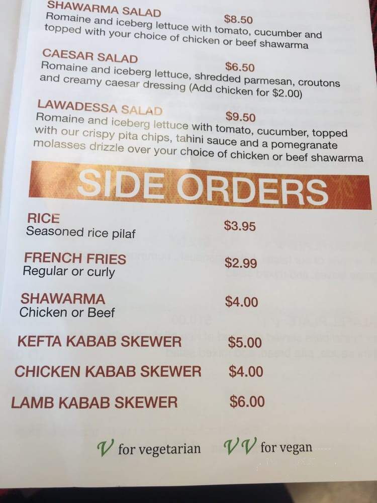 Lawadessa Restaurant - West Bridgewater, MA menu_pic