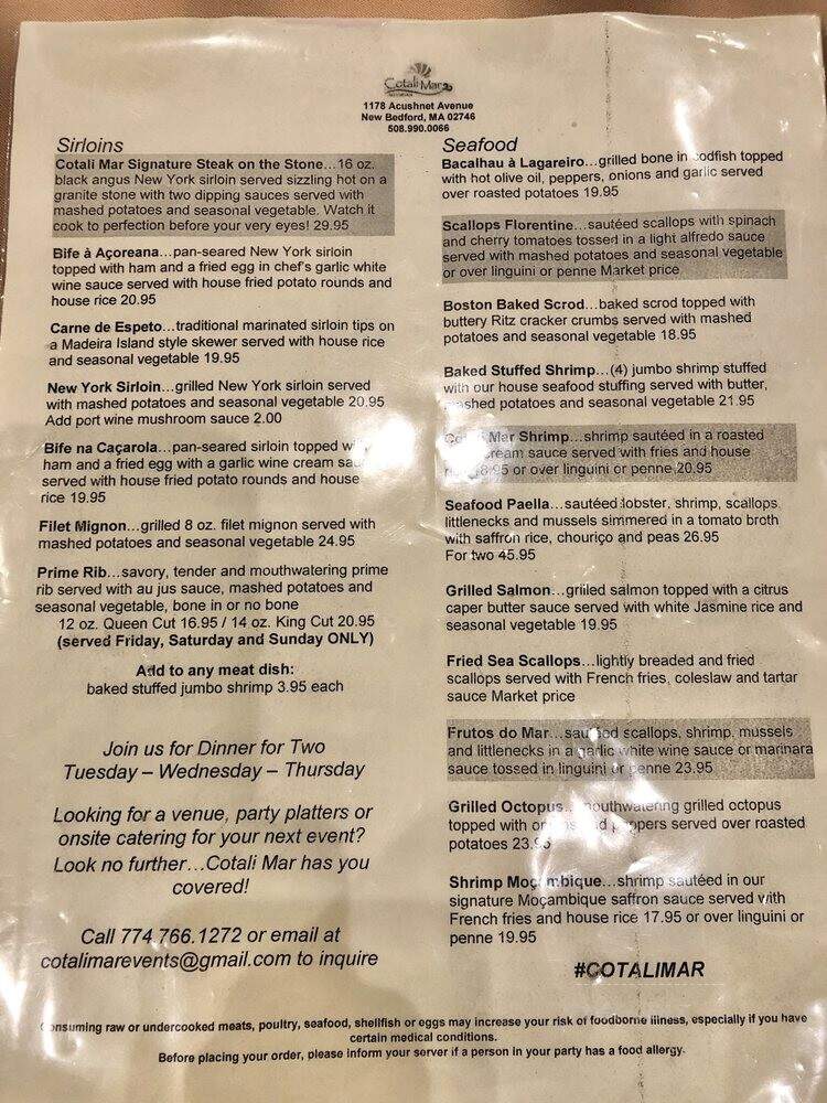 Cotali Mar - New Bedford, MA menu_pic