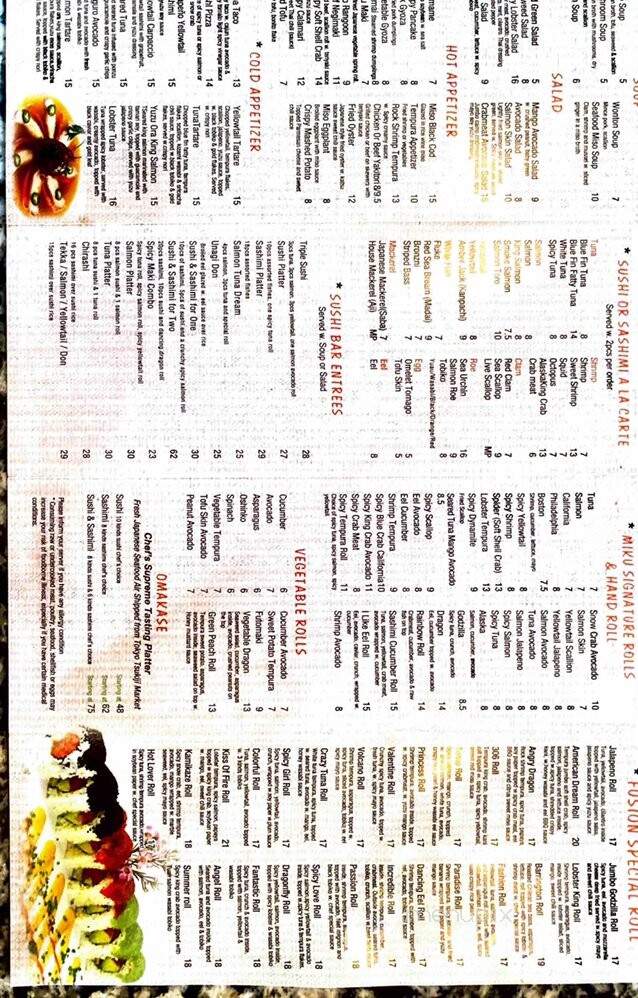 Miku Sushi - Barrington, RI menu_pic