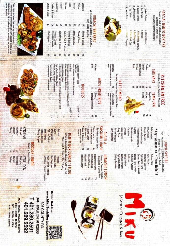 Miku Sushi - Barrington, RI menu_pic