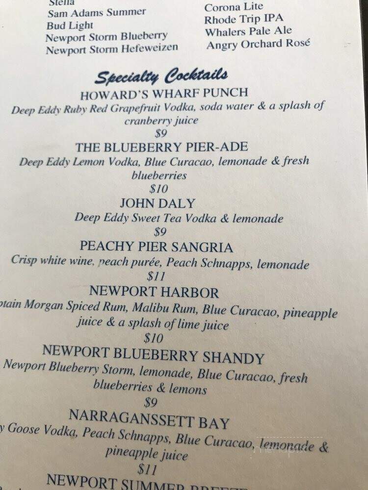 The Pier Restaurant - Newport, RI menu_pic
