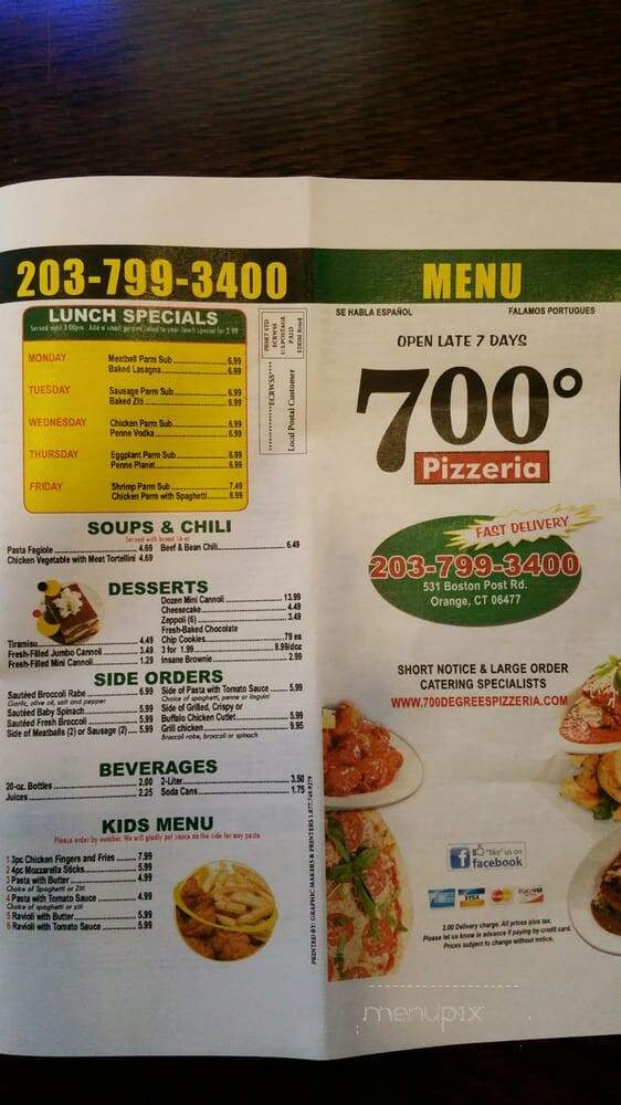 700 Degrees Pizzeria - Orange, CT menu_pic