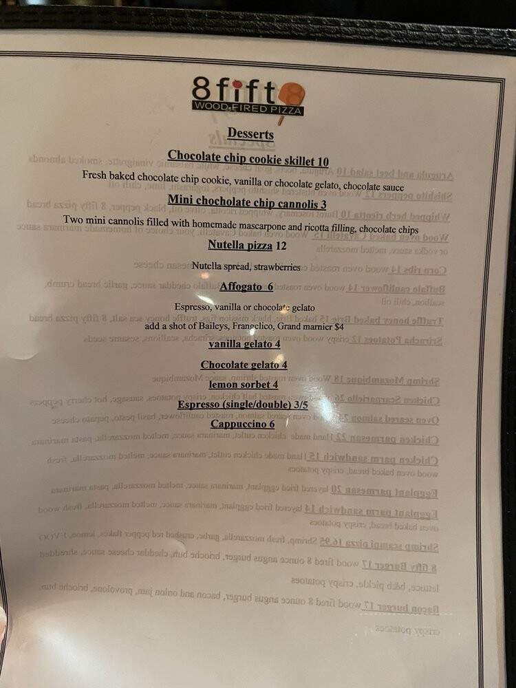 8 Fifty - Middlebury, CT menu_pic
