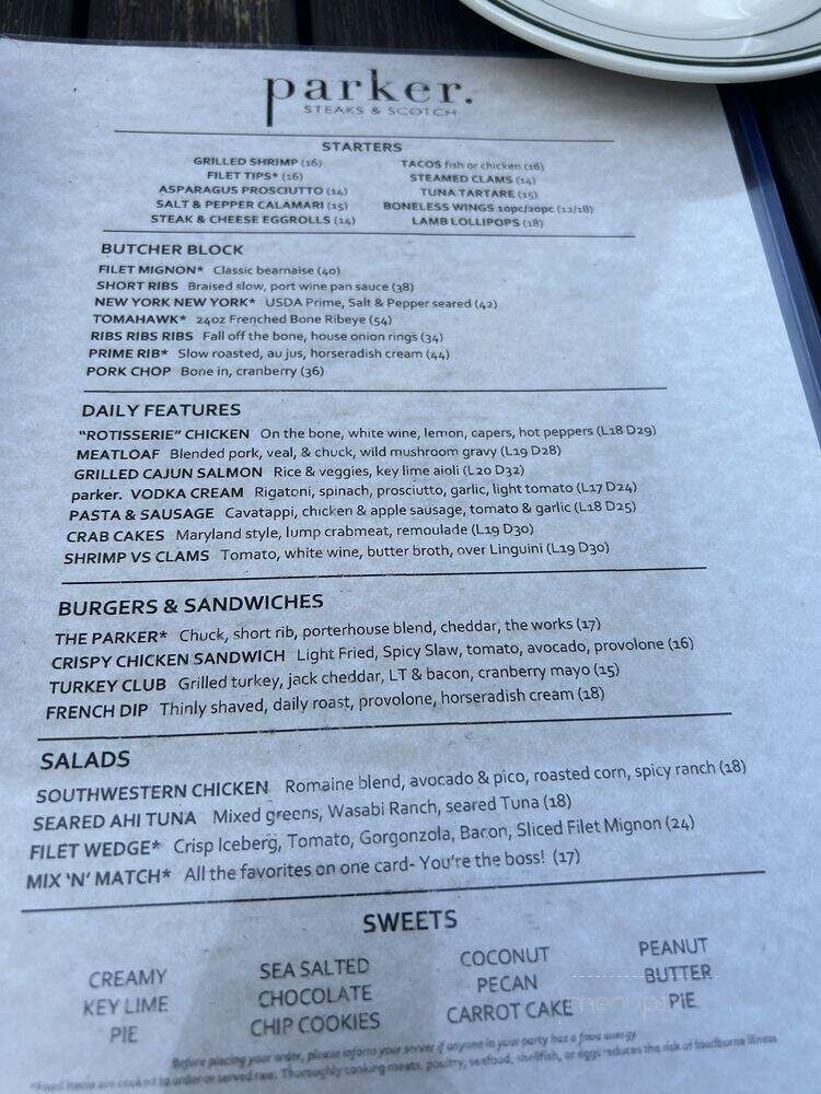 Parker Steaks & Scotch - Trumbull, CT menu_pic